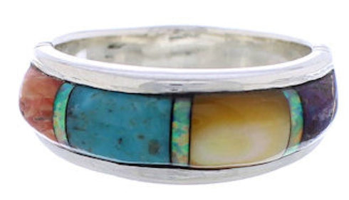 Genuine Sterling Silver Multicolor Inlay Ring Size 6-3/4 ZX35477